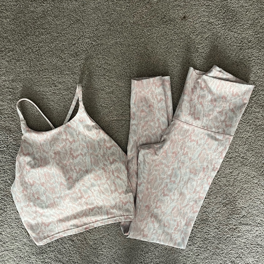 Old Navy Pink & White Marble Print Leggings Set